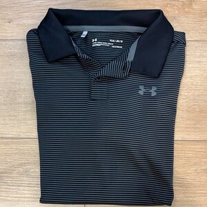Under Armour Heat Gear Youth Boy’s  Black and Gray Striped Polo, Size L